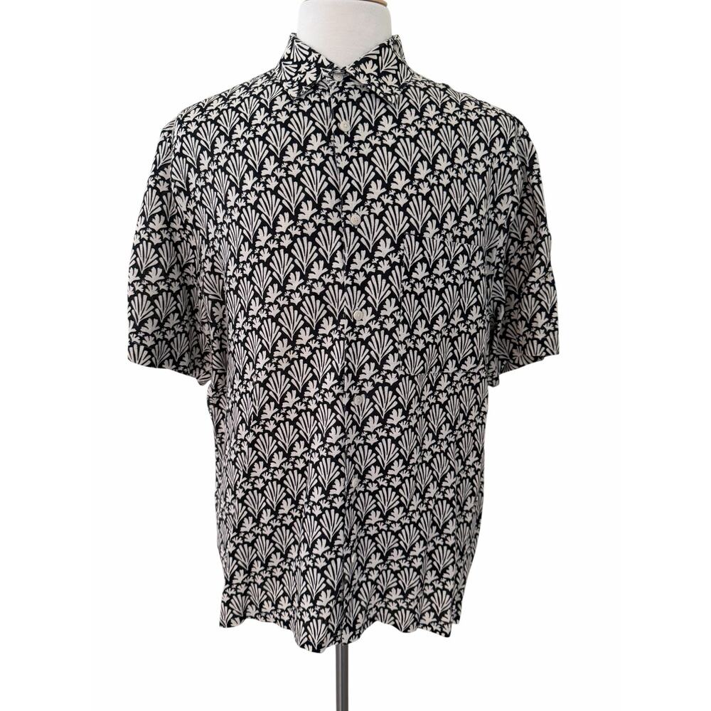 Ted Baker London Toni Coral Print Linen Black & White Short Sleeves Shirt Size 6